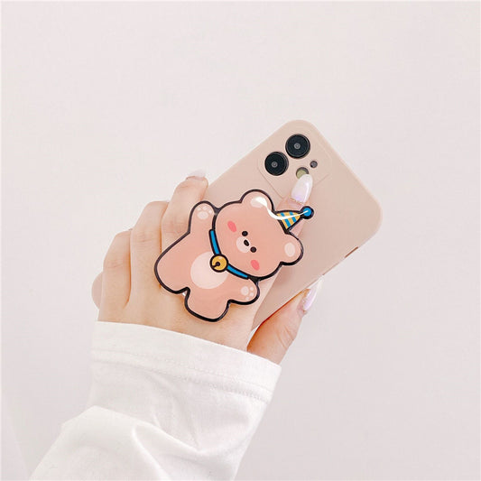 Ins Wind Belt Bracket Cute Cartoon Bear Silicone Phone Case