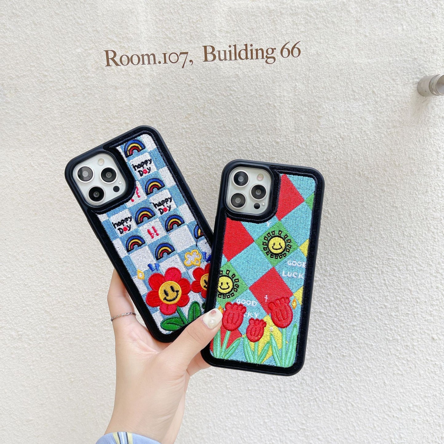 Korean Embroidered Red Flower Phone Case