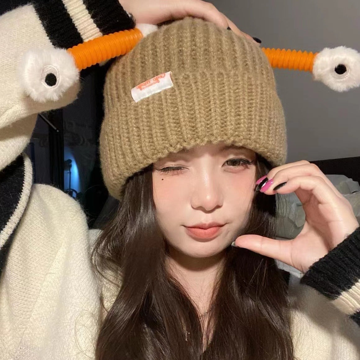 2 New Cute Luminous Autumn And Winter Warm Ear Protection Wool Korean Cartoon Fashion All-matching Knitted Hat