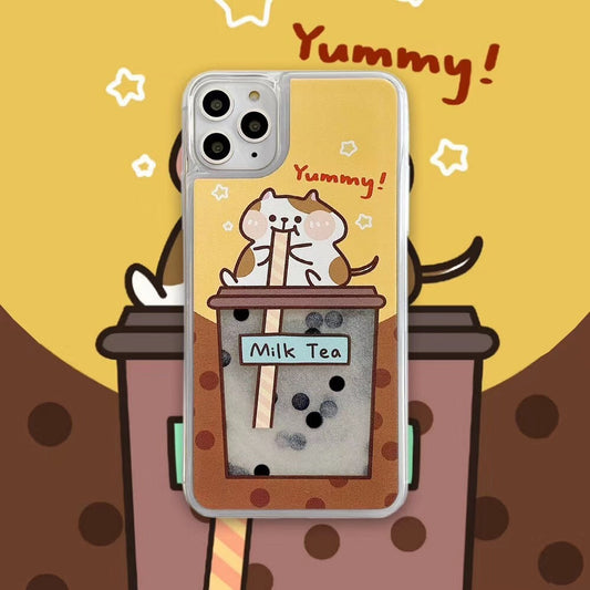 Cartoon Cute Rabbit Pearl Milk Tea Quicksand Mobile Phone Case Transparent Soft Shell Female