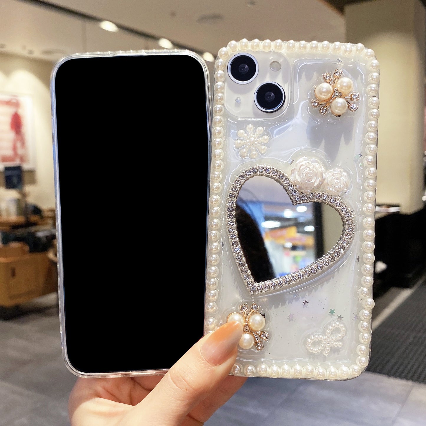 Love Pearl Mirror Transparent Phone Case