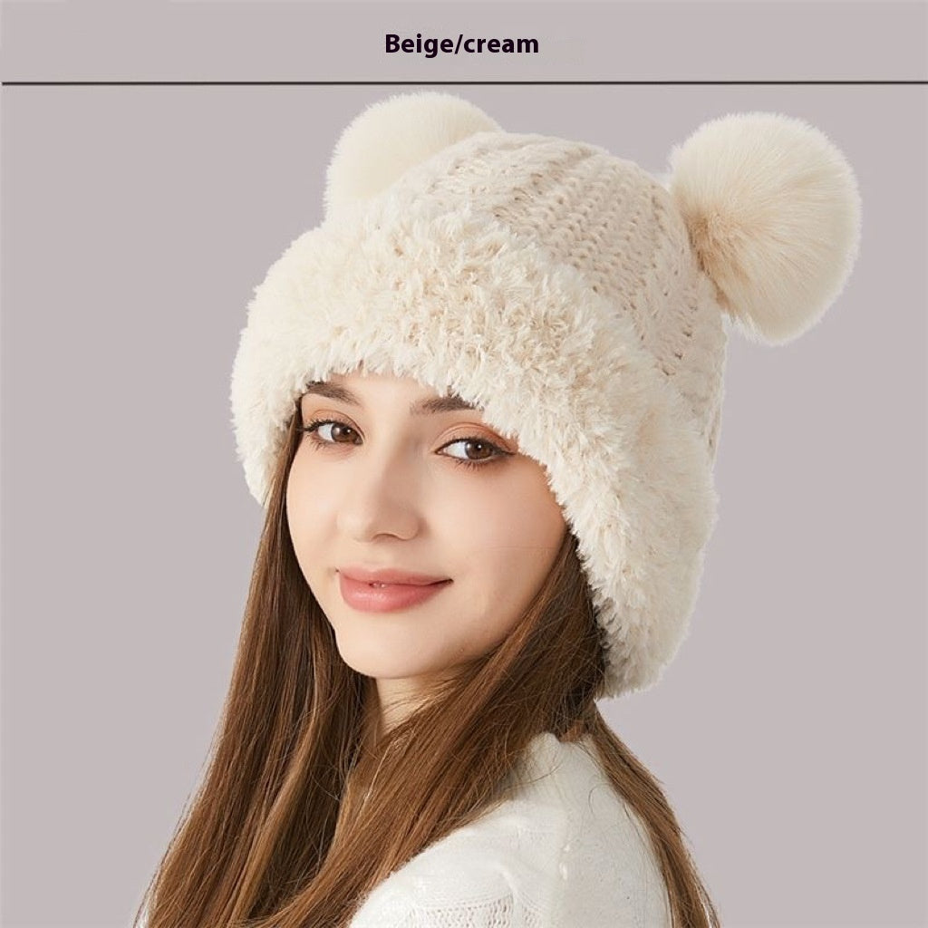 Winter Cute Fur Ball Knitted Hat Children Outdoor