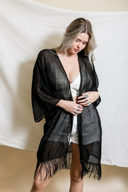 Velvet Dot Tassel Kimono