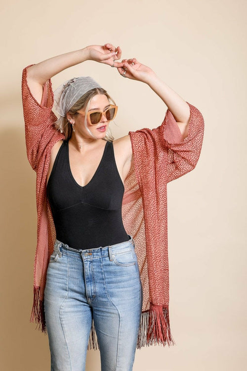 Velvet Dot Tassel Kimono